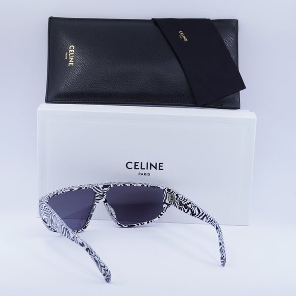 Celine CL40195I 04A Shield Sunglasses - Shiny Zebra/Smoke - Picture 11 of 12